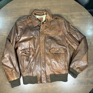 Vintage Thunderwear Leather Bomber Jacket Mens Faded 44